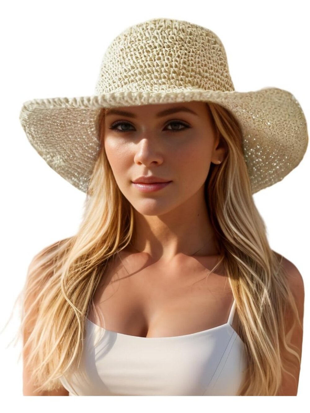 Stylish Foldable Wide Brim Straw Hat for Women - Packable Summer Beach Fedora